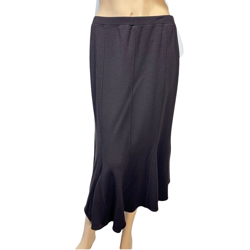 Eileen Fisher Midi Maxi Flare Skirt Brown Knit Size PS Viscose Wool Blend